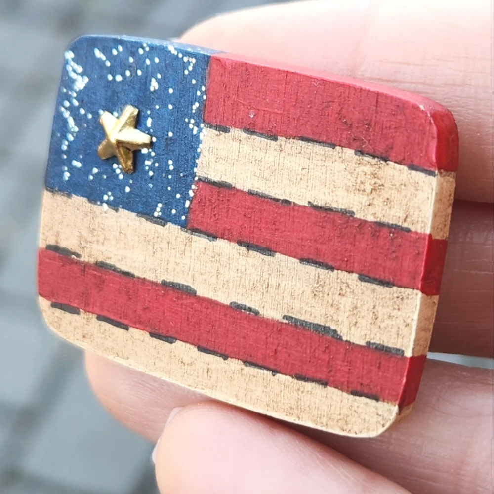 Anthropologie Handpainted Wooden American Flag Pin